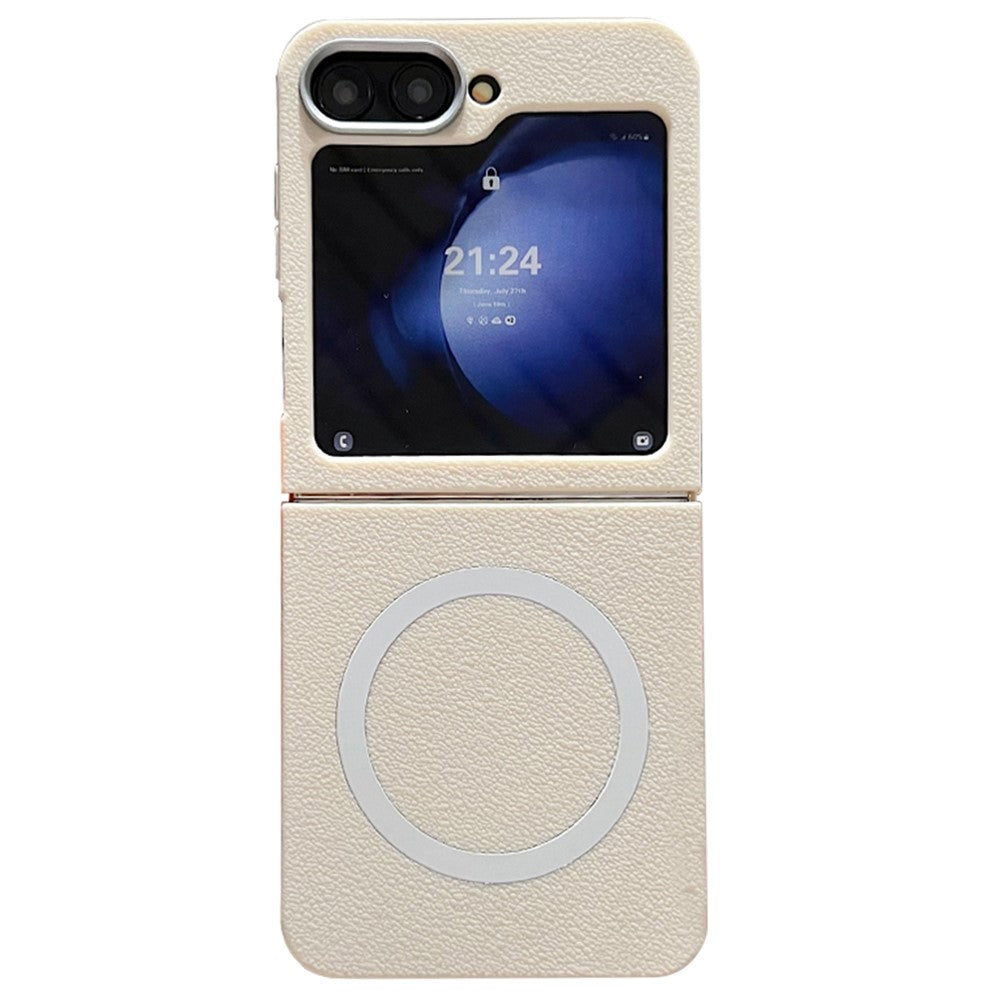 For Samsung Galaxy Z Flip7 FE 5G / Z Flip6 5G Phone Cases Leather Texture TPU Back Cover Support Wireless Charging - White