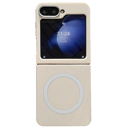 For Samsung Galaxy Z Flip7 FE 5G / Z Flip6 5G Phone Cases Leather Texture TPU Back Cover Support Wireless Charging - White