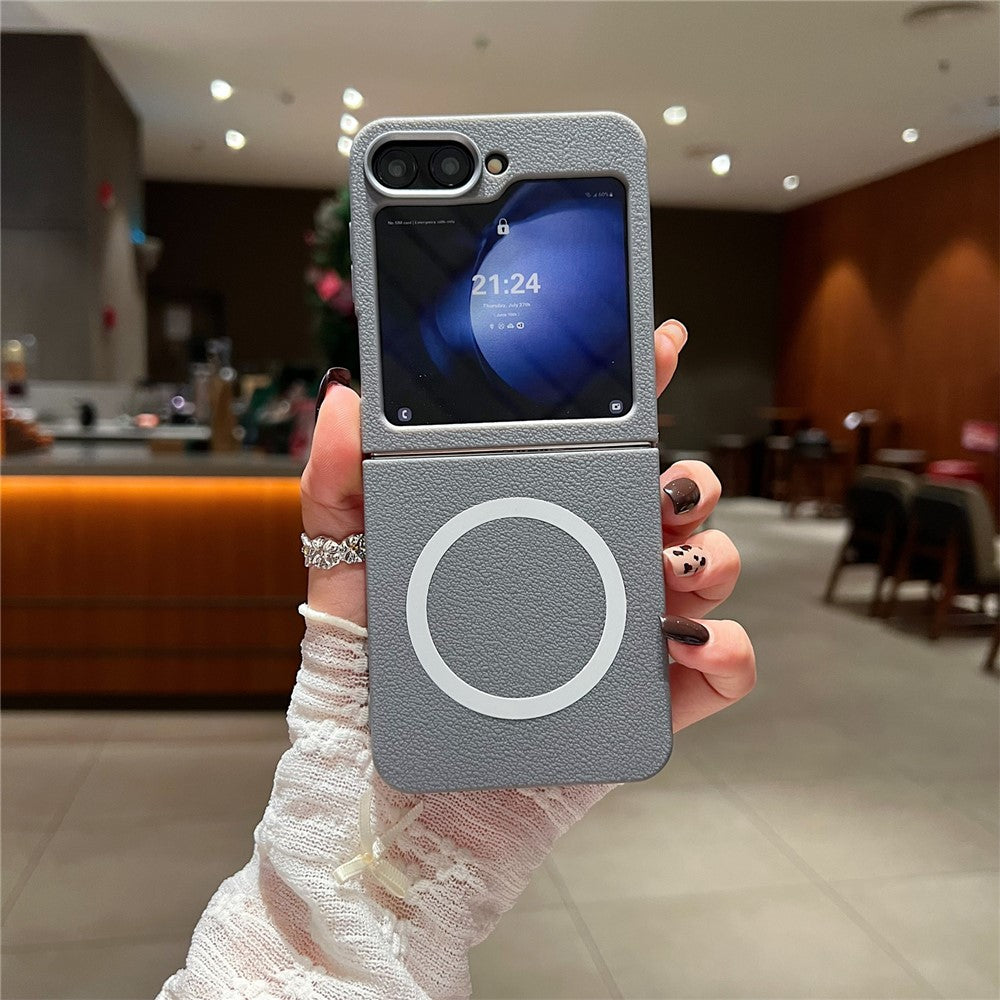 For Samsung Galaxy Z Flip7 FE 5G / Z Flip6 5G Phone Cases Leather Texture TPU Back Cover Support Wireless Charging - Grey