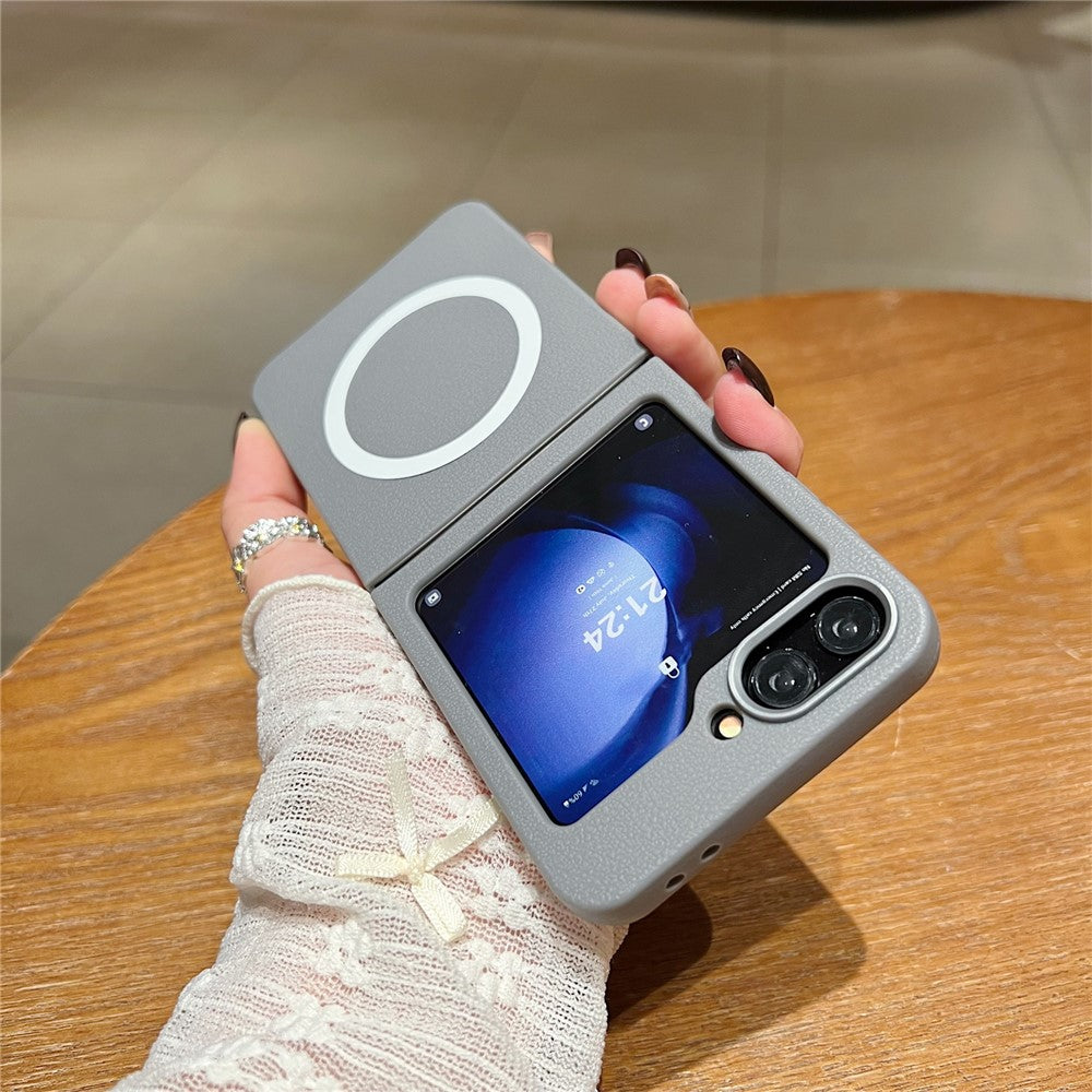 For Samsung Galaxy Z Flip7 FE 5G / Z Flip6 5G Phone Cases Leather Texture TPU Back Cover Support Wireless Charging - Grey