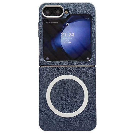 For Samsung Galaxy Z Flip7 FE 5G / Z Flip6 5G Phone Cases Leather Texture TPU Back Cover Support Wireless Charging - Blue