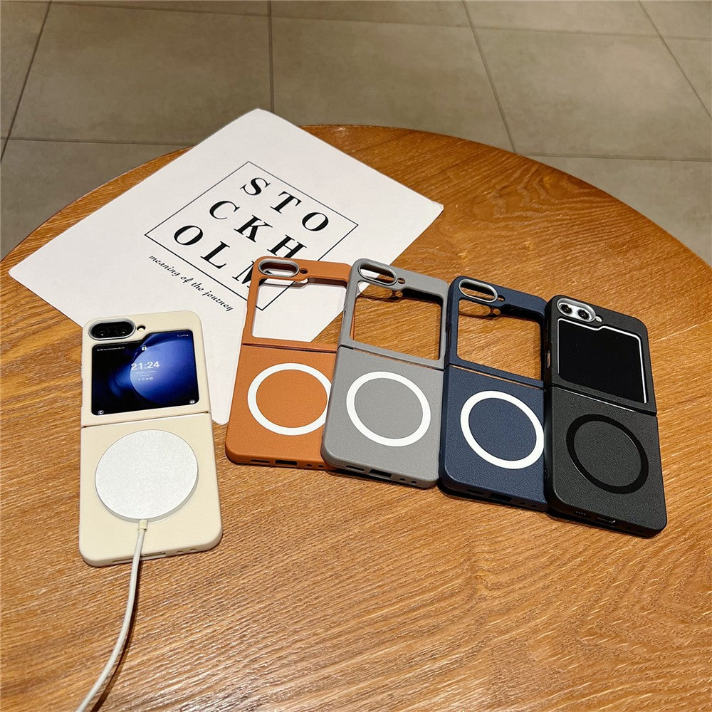 For Samsung Galaxy Z Flip7 FE 5G / Z Flip6 5G Phone Cases Leather Texture TPU Back Cover Support Wireless Charging - Blue