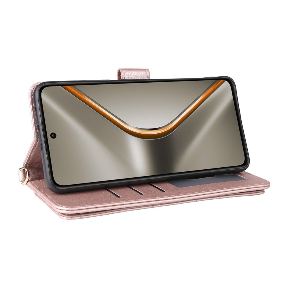 For Oppo K13 5G / K13x / K12s Case with Shoulder / Wrist Strap Leather Phone Cover Stand Wallet - Pink