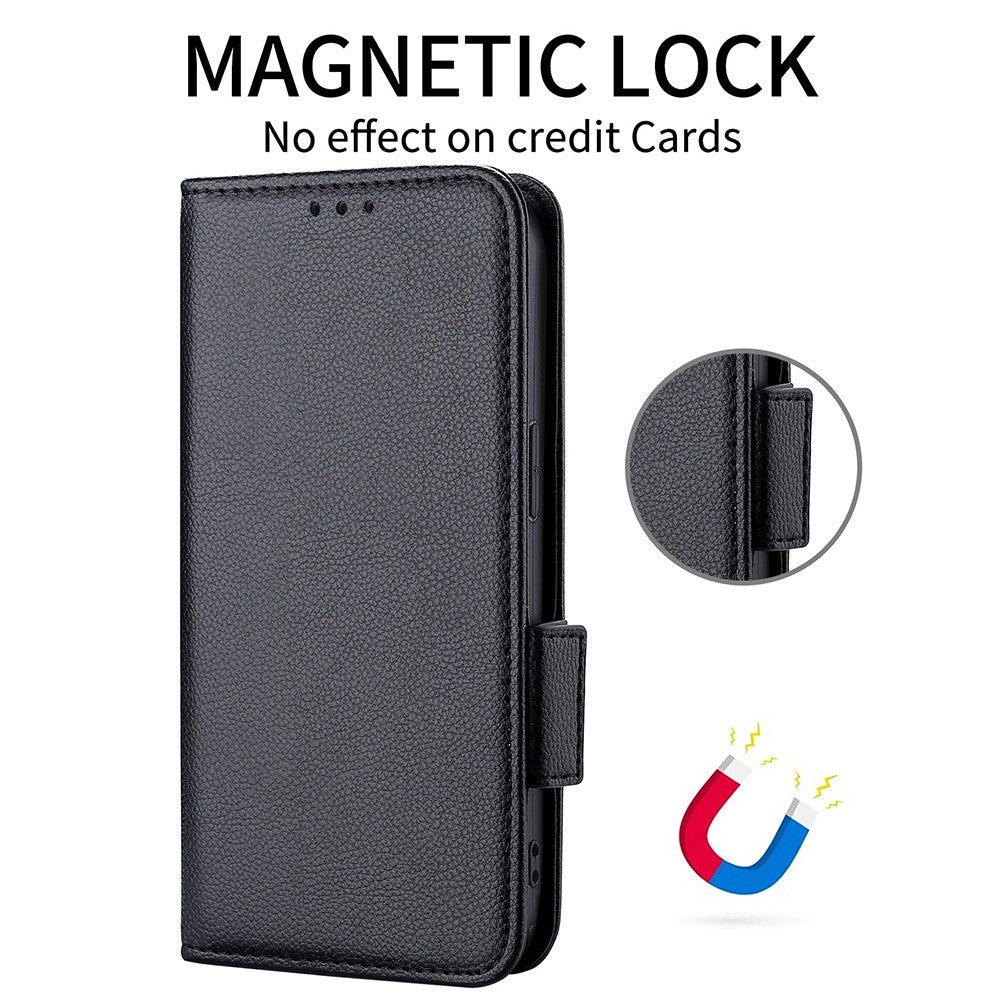 For Oppo K13 5G / K13x / K12s Case with Wrist Strap Litchi Texture PU Leather Wallet Phone Cover - Black