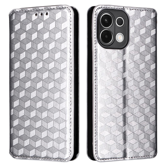 For Oppo K13 5G / K13x / K12s Case Wallet Rhombus Imprinted Leather Phone Cover - Silver