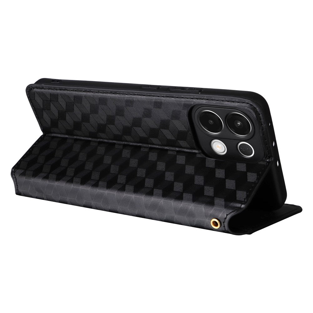 For Oppo K13 5G / K13x / K12s Case Wallet Rhombus Imprinted Leather Phone Cover - Black