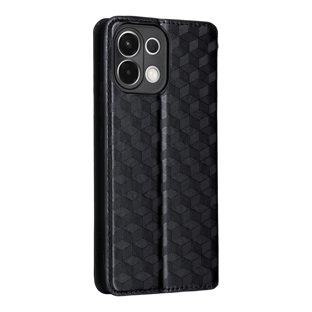 For Oppo K13 5G / K13x / K12s Case Wallet Rhombus Imprinted Leather Phone Cover - Black