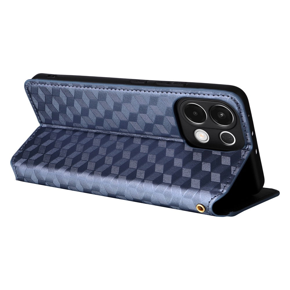 For Oppo K13 5G / K13x / K12s Case Wallet Rhombus Imprinted Leather Phone Cover - Blue