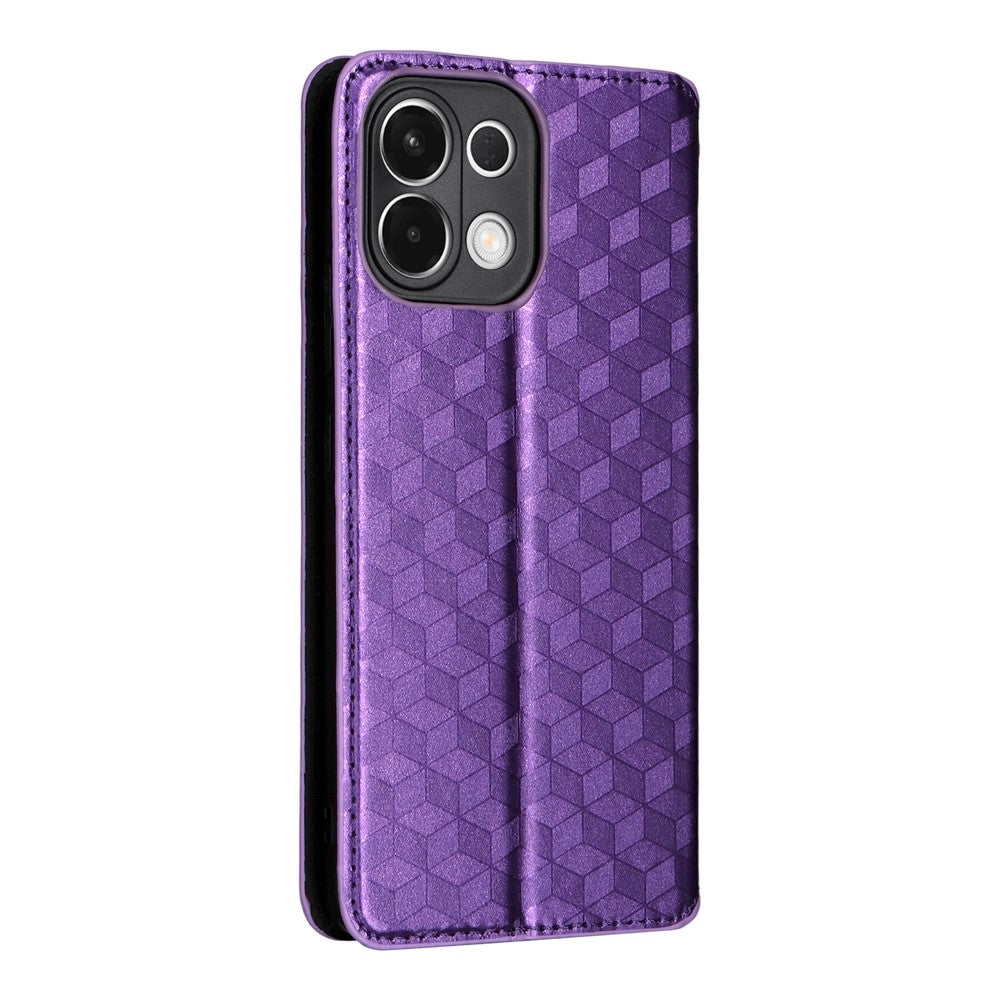 For Oppo K13 5G / K13x / K12s Case Wallet Rhombus Imprinted Leather Phone Cover - Purple
