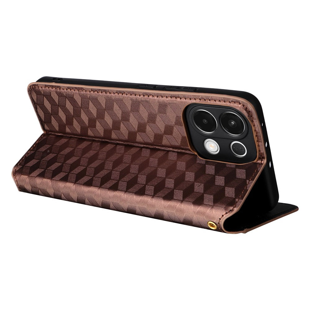 For Oppo K13 5G / K13x / K12s Case Wallet Rhombus Imprinted Leather Phone Cover - Brown
