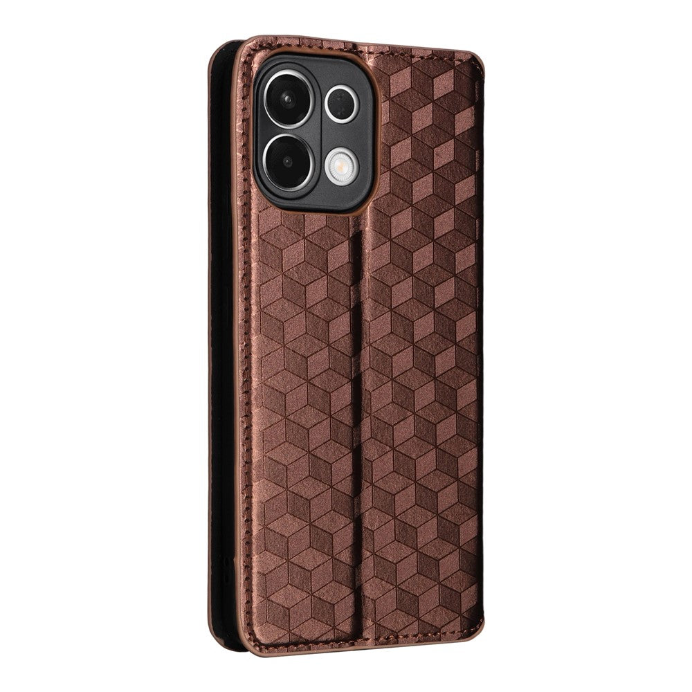For Oppo K13 5G / K13x / K12s Case Wallet Rhombus Imprinted Leather Phone Cover - Brown