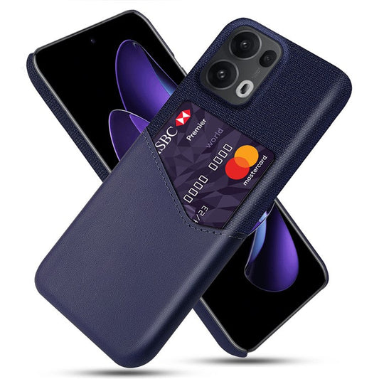 For Oppo Reno13 Pro 5G Case PU Leather Cloth Texture Hard PC Phone Cover with Card Holder - Blue