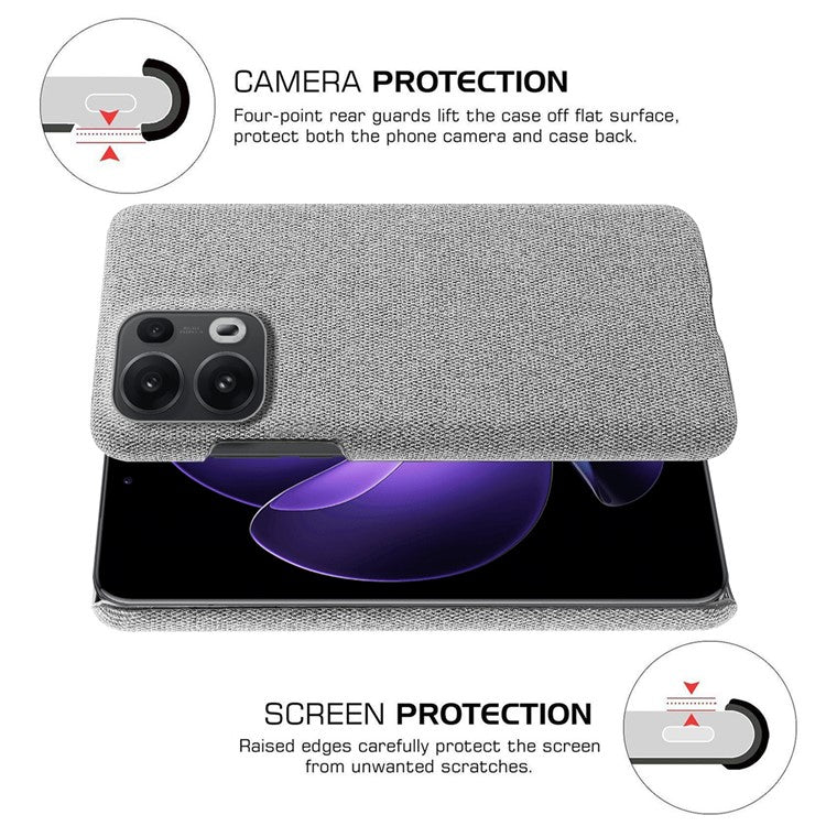 For Oppo Reno13 Pro 5G Phone Case Cloth Texture Anti-Scratch Protective PC Back Cover - Light Grey
