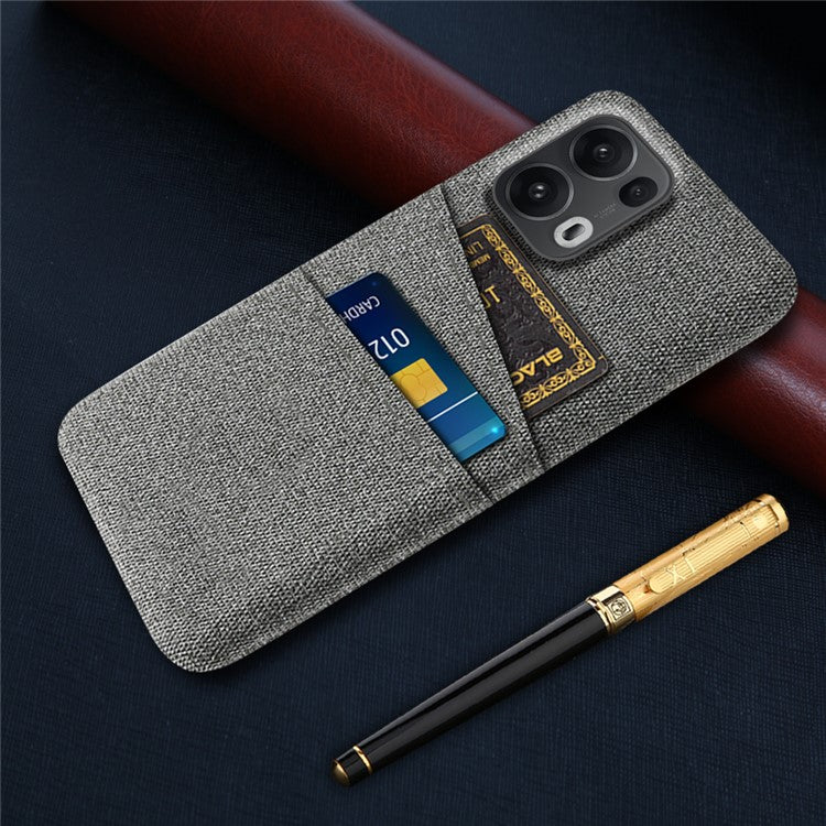 For Oppo Reno13 Pro 5G Case Cloth + Hard PC Phone Cover with Dual Card Slots - Grey