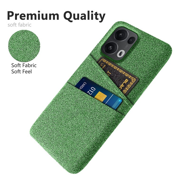 For Oppo Reno13 Pro 5G Case Cloth + Hard PC Phone Cover with Dual Card Slots - Green