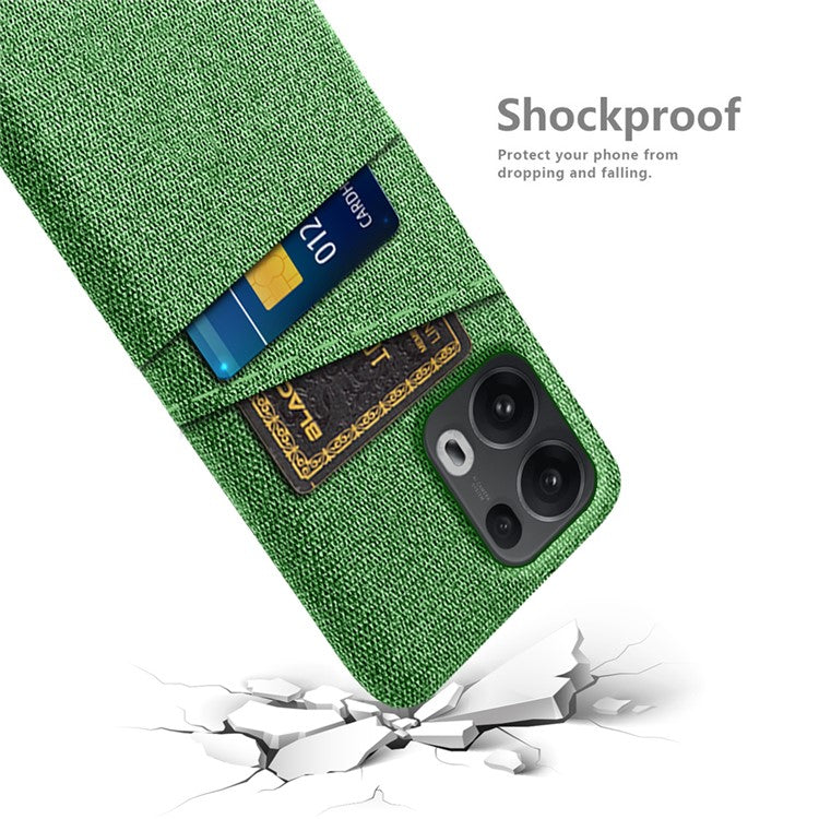 For Oppo Reno13 Pro 5G Case Cloth + Hard PC Phone Cover with Dual Card Slots - Green