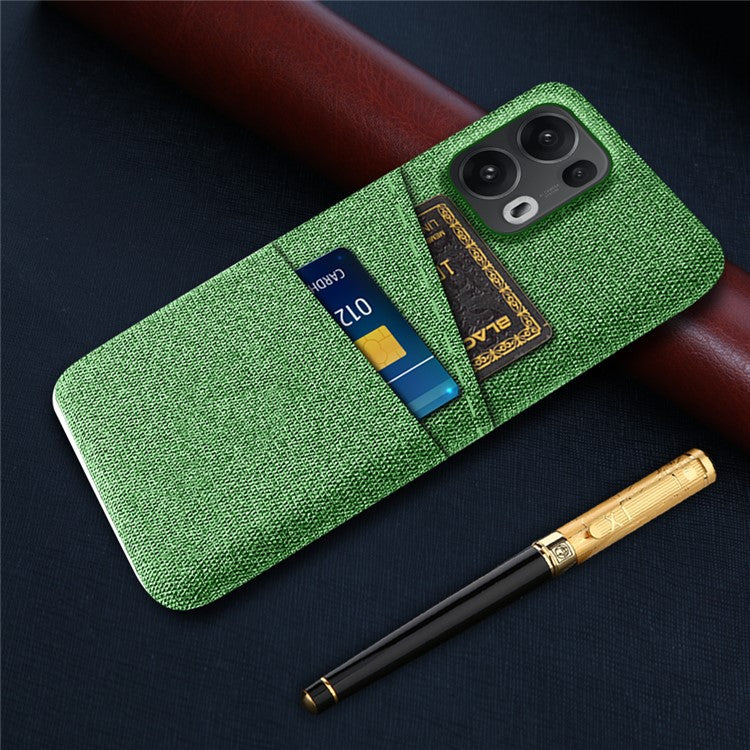 For Oppo Reno13 Pro 5G Case Cloth + Hard PC Phone Cover with Dual Card Slots - Green