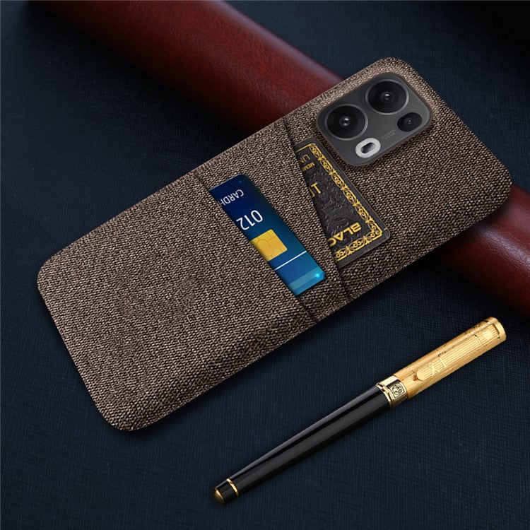For Oppo Reno13 Pro 5G Case Cloth + Hard PC Phone Cover with Dual Card Slots - Brown