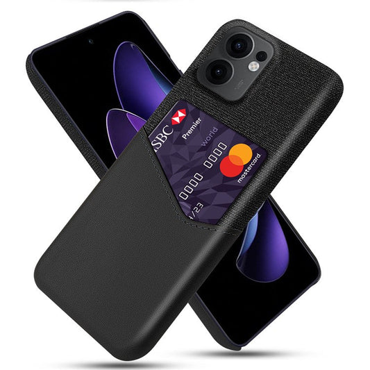 For Oppo Reno13 F 5G Case PU Leather Cloth Texture Hard PC Phone Cover with Card Holder - Black