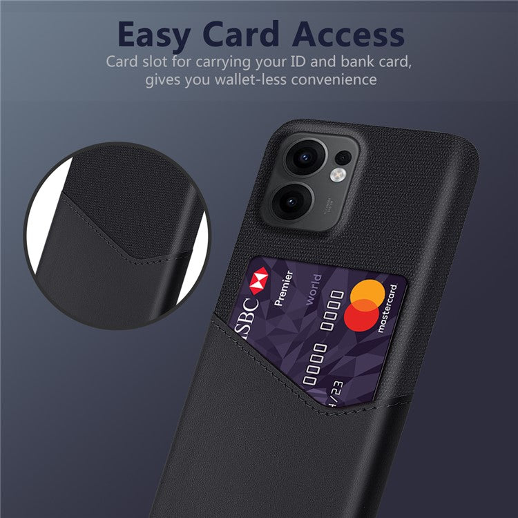 For Oppo Reno13 F 5G Case PU Leather Cloth Texture Hard PC Phone Cover with Card Holder - Black