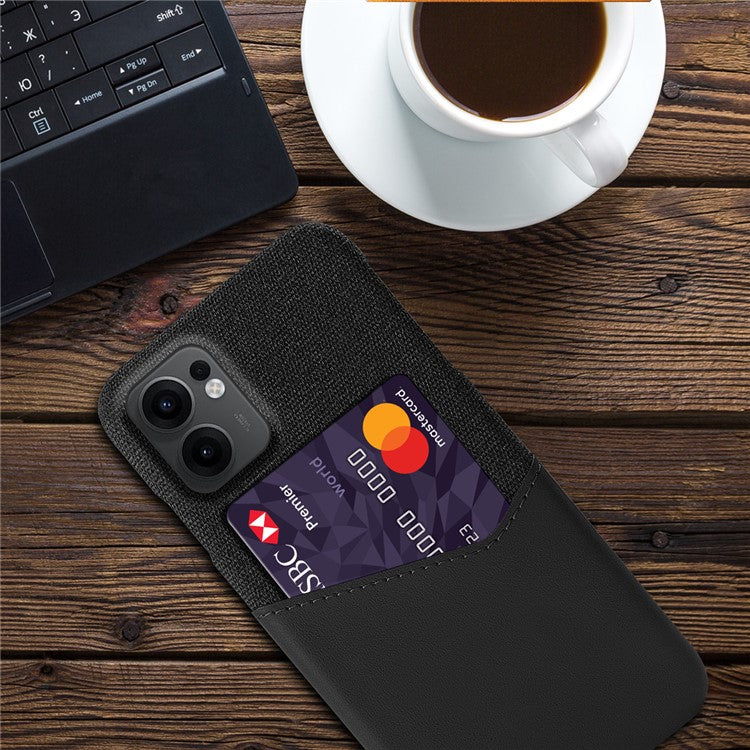 For Oppo Reno13 F 5G Case PU Leather Cloth Texture Hard PC Phone Cover with Card Holder - Black