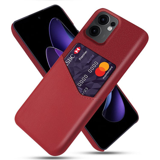 For Oppo Reno13 F 5G Case PU Leather Cloth Texture Hard PC Phone Cover with Card Holder - Red