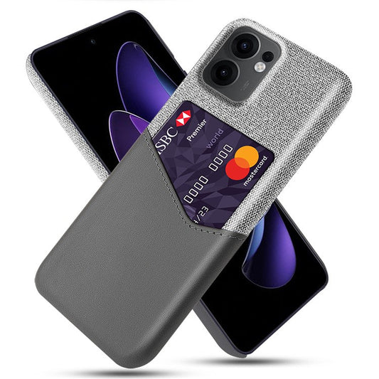 For Oppo Reno13 F 5G Case PU Leather Cloth Texture Hard PC Phone Cover with Card Holder - Grey
