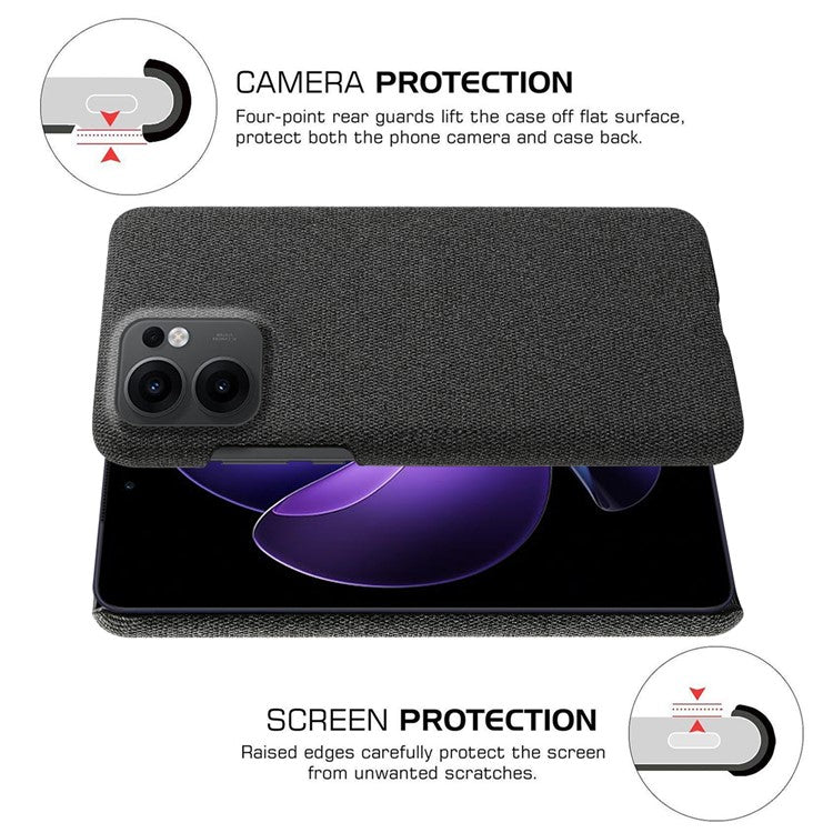 For Oppo Reno13 F 5G Phone Case Cloth Texture Anti-Scratch Protective PC Back Cover - Black
