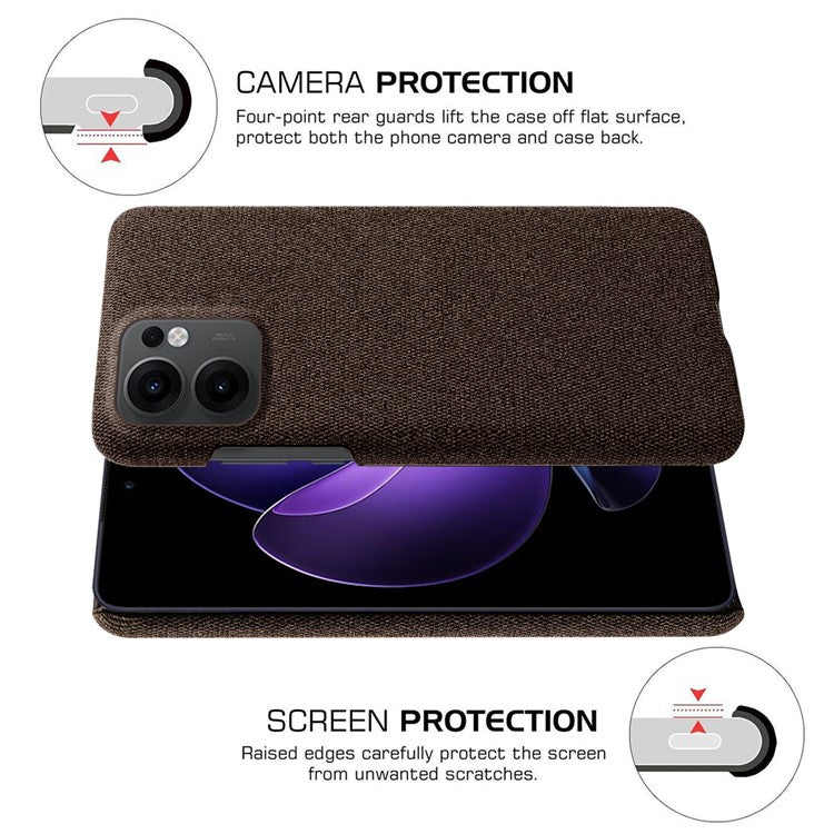 For Oppo Reno13 F 5G Phone Case Cloth Texture Anti-Scratch Protective PC Back Cover - Brown