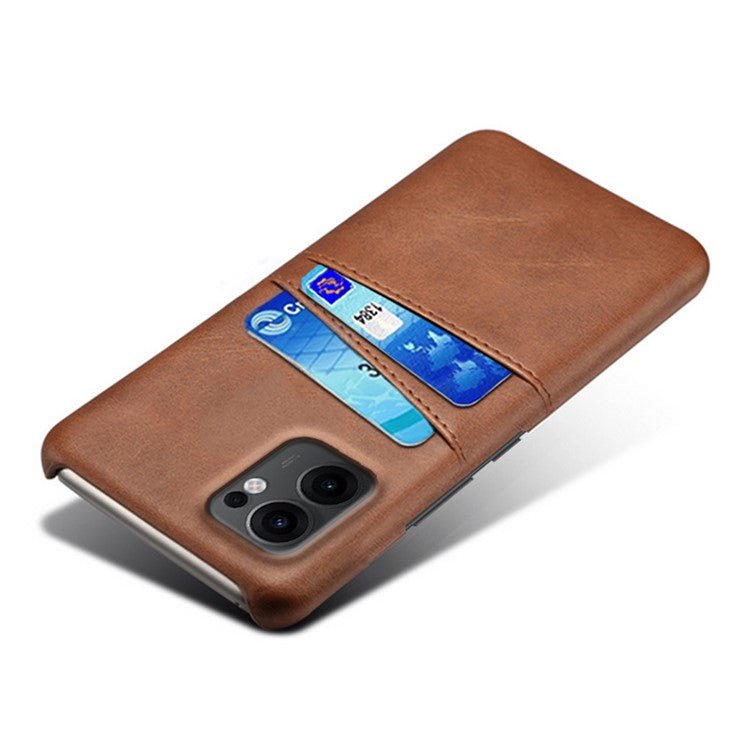 For Oppo Reno13 F 5G Case Dual Card Slots PU Leather + Hard PC Phone Cover - Brown