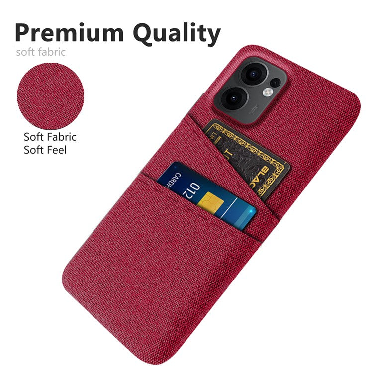 For Oppo Reno13 F 5G Case Cloth + Hard PC Phone Cover with Dual Card Slots - Red