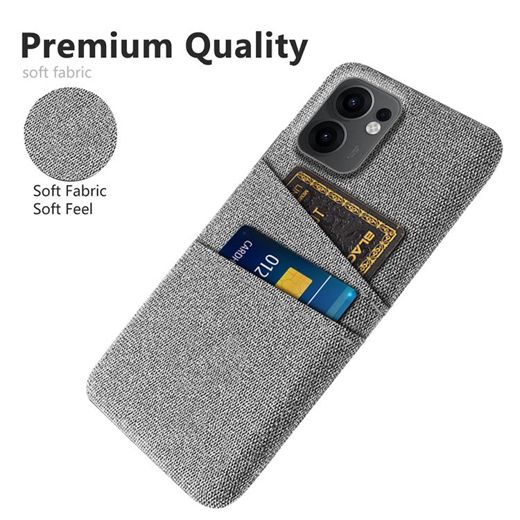 For Oppo Reno13 F 5G Case Cloth + Hard PC Phone Cover with Dual Card Slots - Light Grey