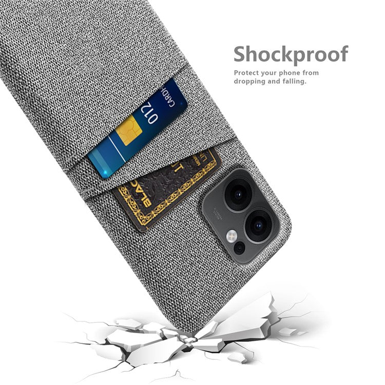 For Oppo Reno13 F 5G Case Cloth + Hard PC Phone Cover with Dual Card Slots - Light Grey