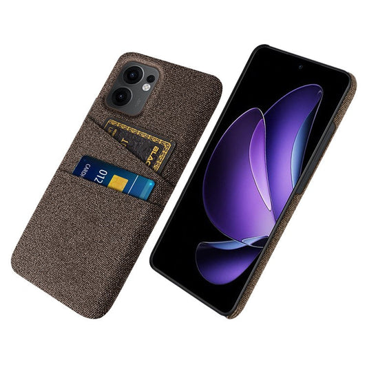 For Oppo Reno13 F 5G Case Cloth + Hard PC Phone Cover with Dual Card Slots - Brown