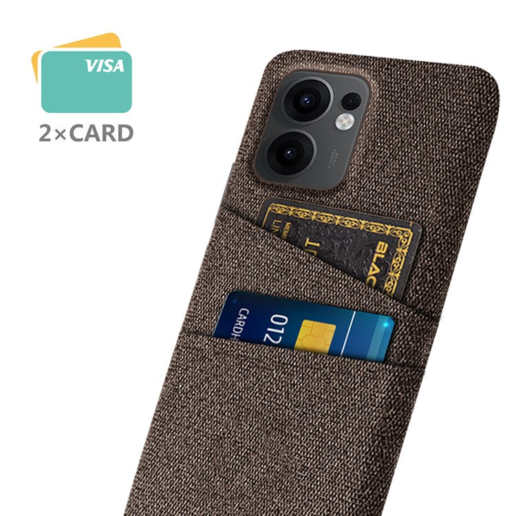 For Oppo Reno13 F 5G Case Cloth + Hard PC Phone Cover with Dual Card Slots - Brown