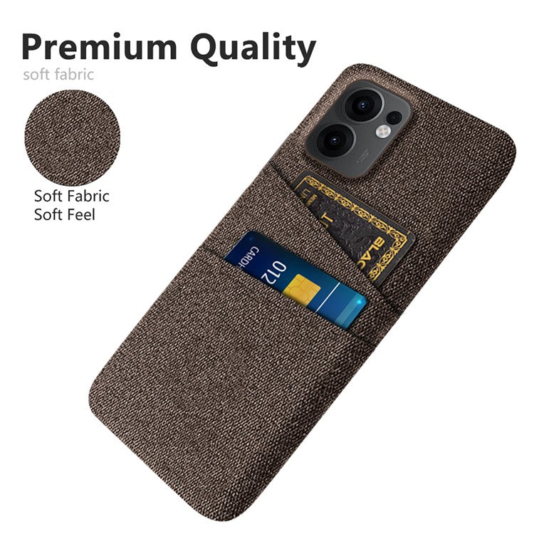 For Oppo Reno13 F 5G Case Cloth + Hard PC Phone Cover with Dual Card Slots - Brown