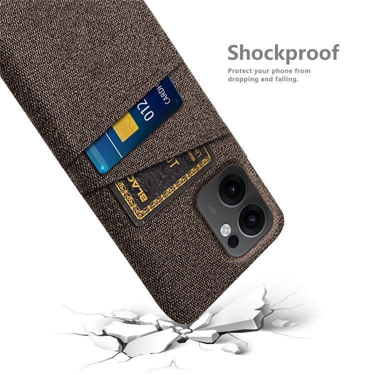 For Oppo Reno13 F 5G Case Cloth + Hard PC Phone Cover with Dual Card Slots - Brown