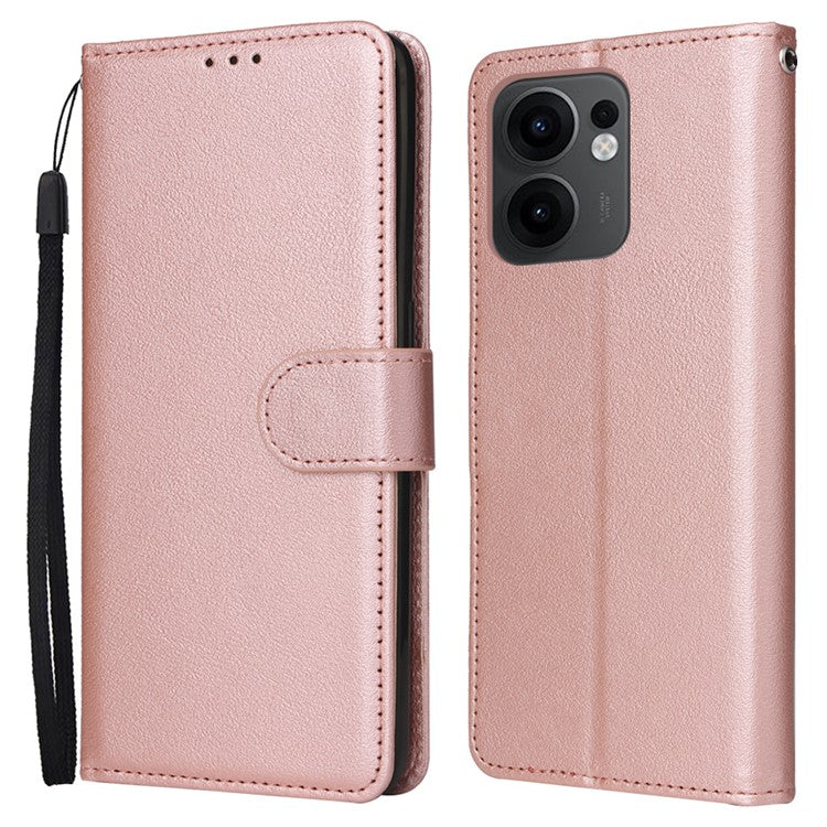 For Oppo Reno13 F 5G / 4G Case Wallet Stand View PU Leather Phone Cover with Wrist Strap - Rose Gold