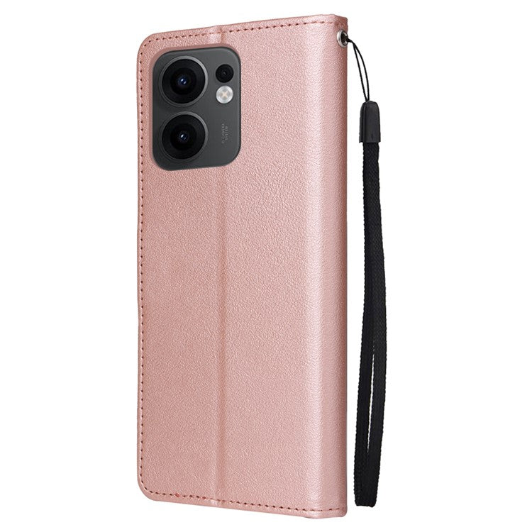 For Oppo Reno13 F 5G / 4G Case Wallet Stand View PU Leather Phone Cover with Wrist Strap - Rose Gold