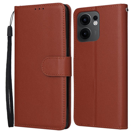 For Oppo Reno13 F 5G / 4G Case Wallet Stand View PU Leather Phone Cover with Wrist Strap - Brown