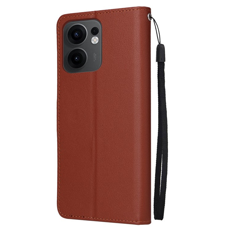 For Oppo Reno13 F 5G / 4G Case Wallet Stand View PU Leather Phone Cover with Wrist Strap - Brown