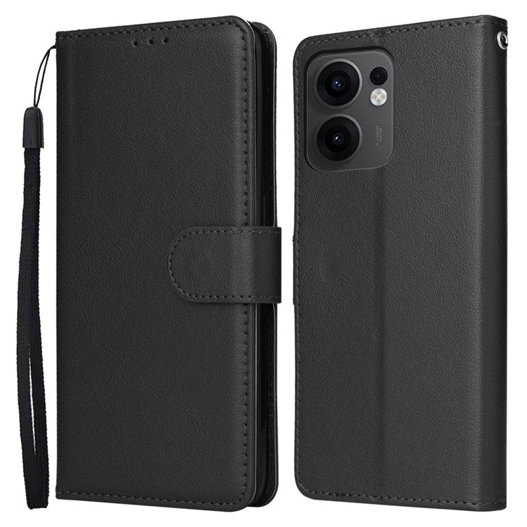 For Oppo Reno13 F 5G / 4G Case Wallet Stand View PU Leather Phone Cover with Wrist Strap - Black
