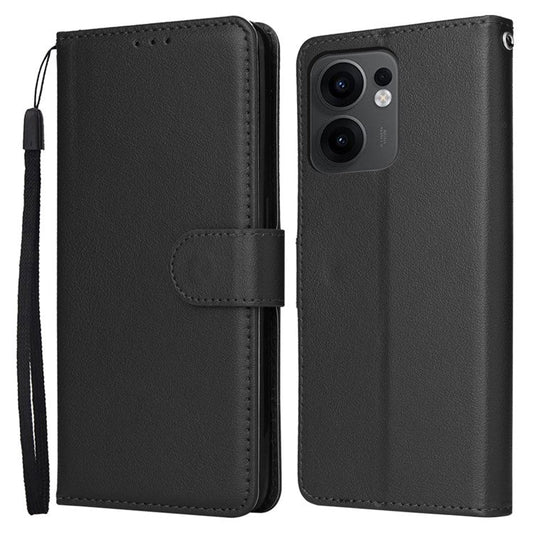 For Oppo Reno13 F 5G / 4G Case Wallet Stand View PU Leather Phone Cover with Wrist Strap - Black