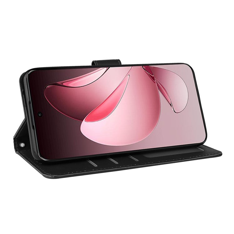 For Oppo Reno13 F 5G / 4G Case Wallet Stand View PU Leather Phone Cover with Wrist Strap - Black