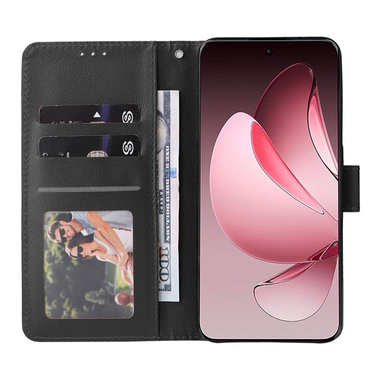 For Oppo Reno13 F 5G / 4G Case Wallet Stand View PU Leather Phone Cover with Wrist Strap - Black