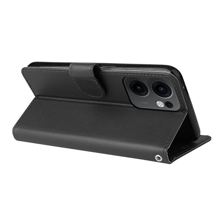 For Oppo Reno13 F 5G / 4G Case Wallet Stand View PU Leather Phone Cover with Wrist Strap - Black