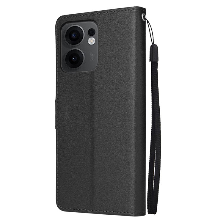 For Oppo Reno13 F 5G / 4G Case Wallet Stand View PU Leather Phone Cover with Wrist Strap - Black