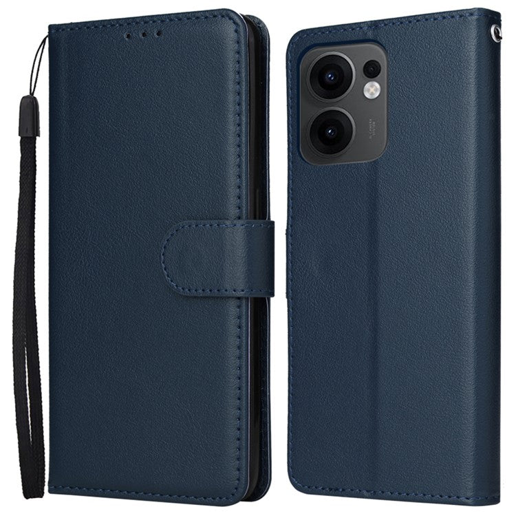 For Oppo Reno13 F 5G / 4G Case Wallet Stand View PU Leather Phone Cover with Wrist Strap - Blue