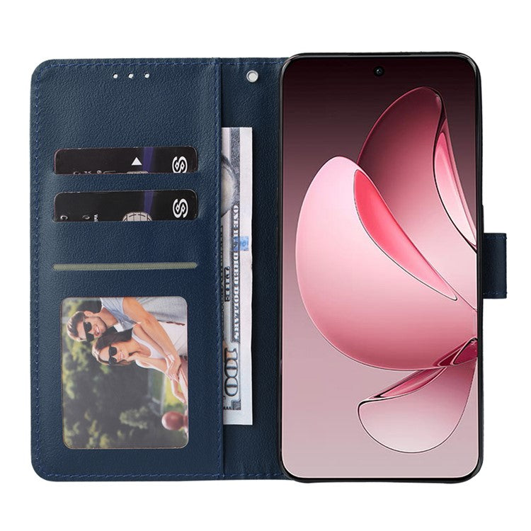For Oppo Reno13 F 5G / 4G Case Wallet Stand View PU Leather Phone Cover with Wrist Strap - Blue