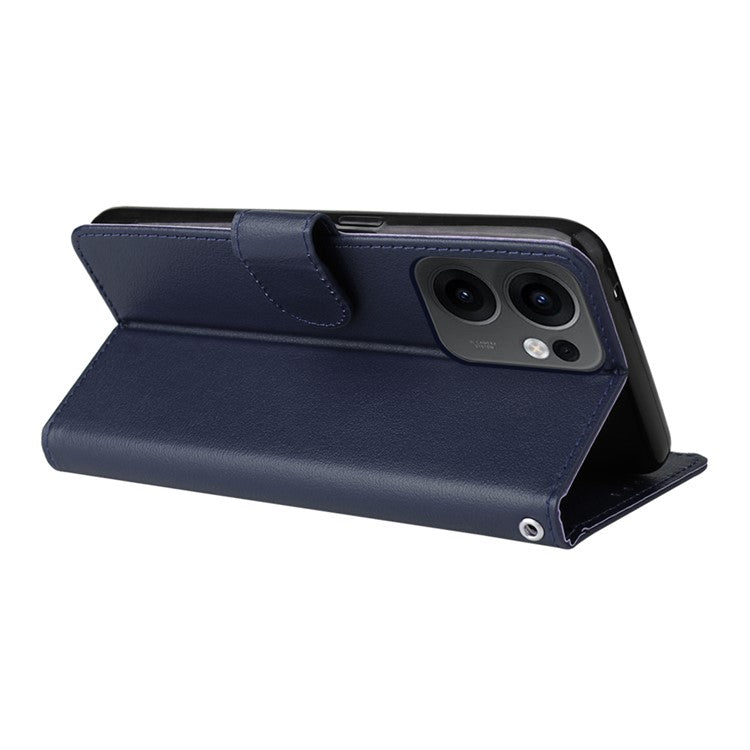 For Oppo Reno13 F 5G / 4G Case Wallet Stand View PU Leather Phone Cover with Wrist Strap - Blue